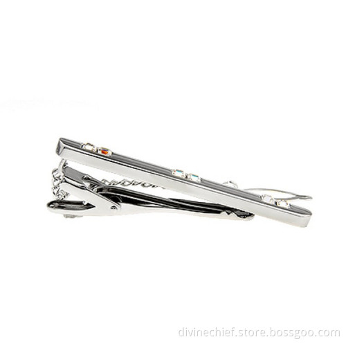 Custom Made Fashion Luxury Men Crystal Tie Clip With Chains
